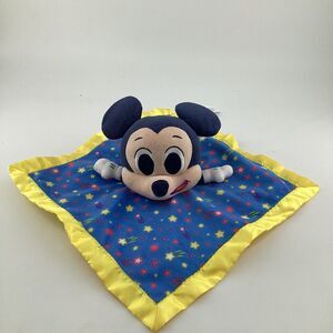 Disney Mickey Mouse Baby Blanket Lovey Blue Yellow‎ Satin Shooting Star